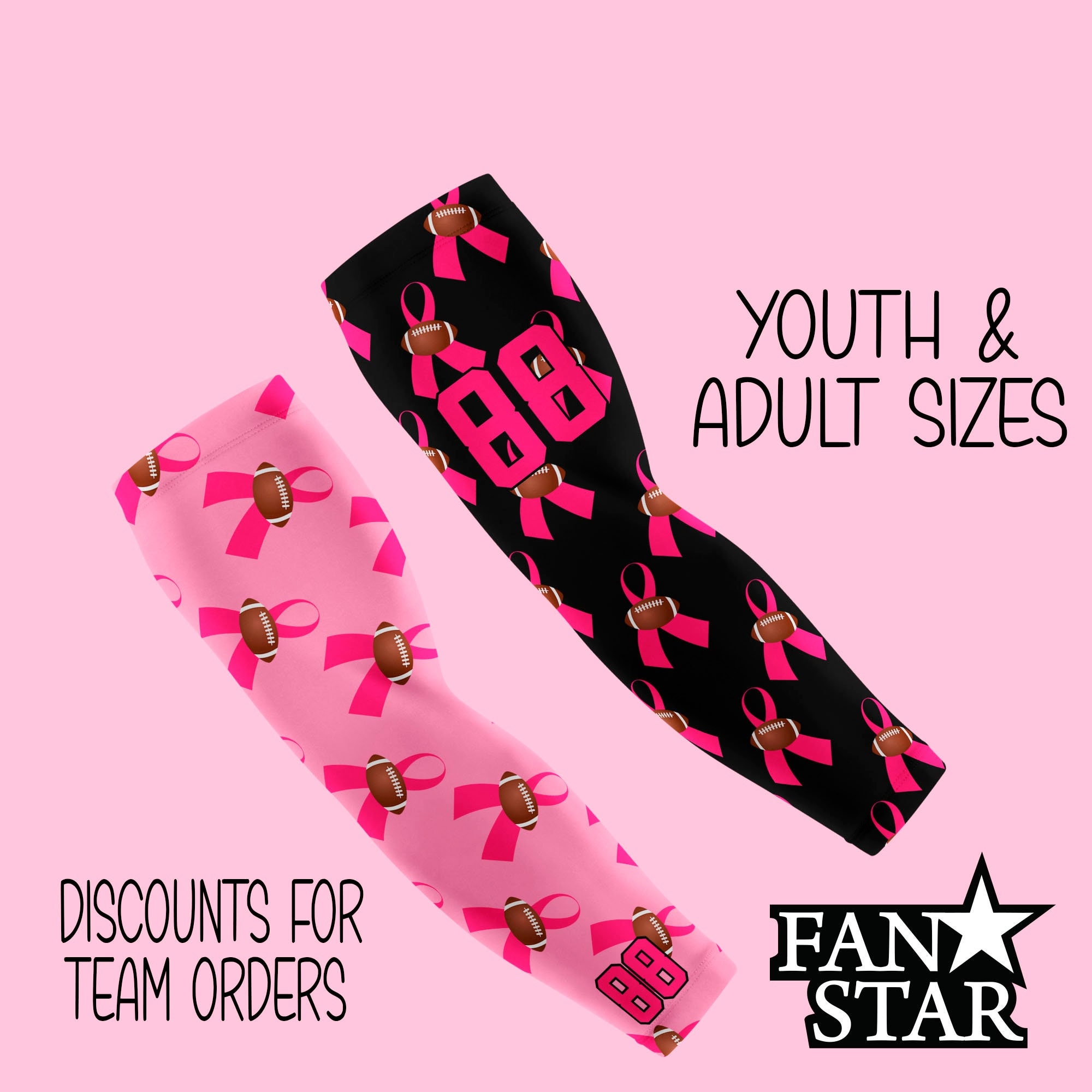 Pink Ribbon Football Breast Cancer ARM Sleeves Breast Cancer Awareness Sleeve for Kids and Adults Football Team Arm Sleeves Pink Ribbon Etsy