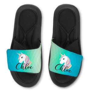 Personalized Unicorn Slides Flip Flops Sandals - Custom Name or Team
