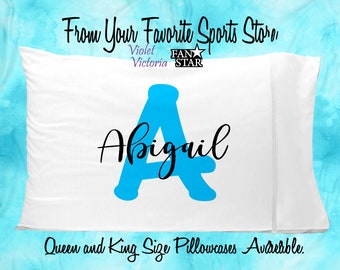 Personalized Initial Pillowcase with Name, Super Soft Microfiber Pillowcase, Queen or King Size Available