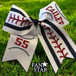 Custom Softball Bows, Personalized Glitter Bows for Fastpitch, Laces Design with Name and Number, Softball Team Gift, Custo Softball Bows