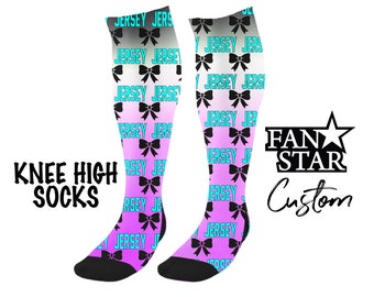 Personalized Cheer Knee High Socks with Name, Custom Ombre Cheer Bow Socks, Choose Your Color Ombre Colors (Any Color!) Knee High Socks