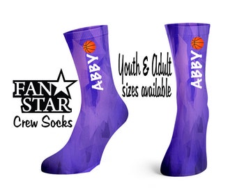 Personalized Basketball Crew Socks, Custom Basketball Prism Socks, Adult or Child Sized, Perfect Team Gift, Sparkle or Plain
