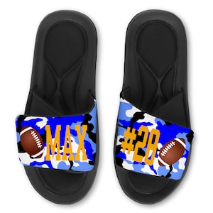 Custom FOOTBALL Slides Flip Flops Sandals, Personalized Camo Football Slides, Custom with Your Name or Team & Choose Your Colors!