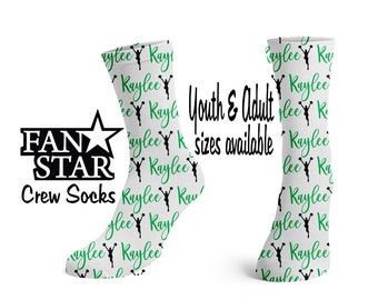 Personalized Cheerleader Crew Socks, Custom Cheerleading Crew Socks, Adult or Child Sized, Perfect Team Gift, Sparkle or Plain