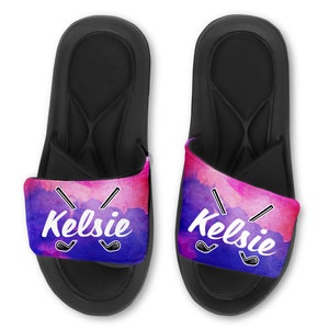 Custom Golf Club Slides Flip Flops Sandals, Personalized Golf Sandals, Memory Foam Slides, Soccer Gift, NEW Watercolor Design