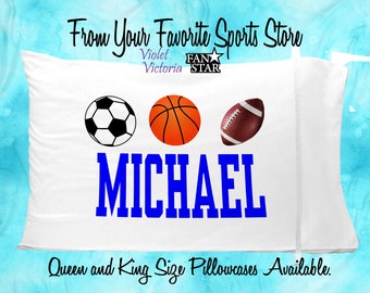 Personalized Sports Pillowcase with Name, Super Soft Microfiber Pillowcase, Queen or King Size, Choose the Sports You Need