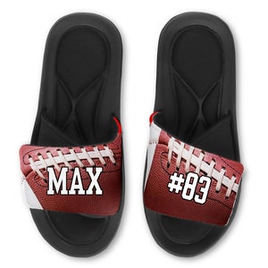 Custom FOOTBALL Slides Flip Flops Sandals, Personalized Football Slides, Custom with Your Name, Number, or Logo!