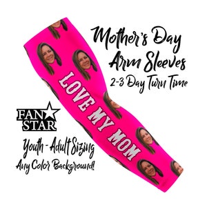 Custom Picture Arm Sleeves, Love My Mom, Great for Mother's Day, Sleeves for Kids and Adults, Baseball, Softball, Lacrosse, Soccer Gift image 1