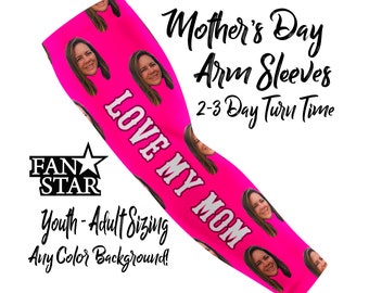 Custom Picture Arm Sleeves, Love My Mom, Great for Mother's Day, Sleeves for Kids and Adults, Baseball,  Softball, Lacrosse, Soccer Gift