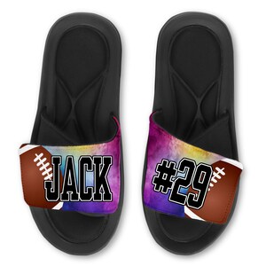 Custom FOOTBALL Slides Flip Flops Sandals, Personalized Watercolor Design Team Football Slides, Custom with Your Name, Number, or Logo!