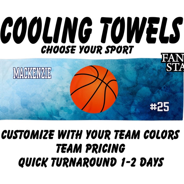 Personalized Basketball Cooling Towels for Players with Watercolor Background, Add Your Logo, Names, Colors, and also Choose Your Design