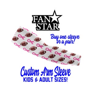 Football Pink Ribbon Breast Cancer ARM Sleeves, Breast Cancer Awareness Sleeve for Kids and Adults,  Football Team Sleeves