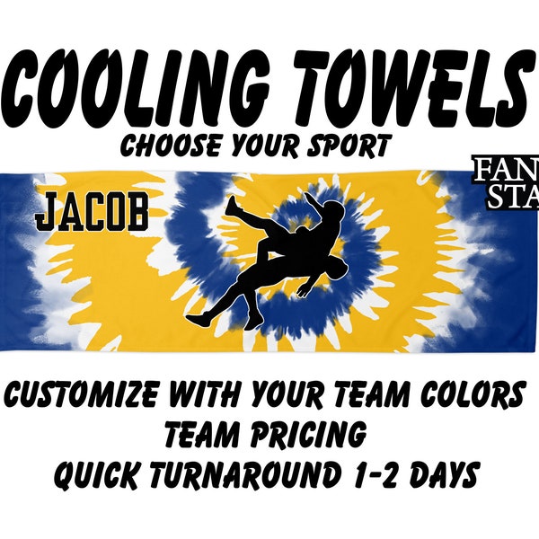 Personalized Wrestling Cooling Towels for Players with Tie Dye Background, Add Your Logo, Names, Colors, and also Choose Your Image