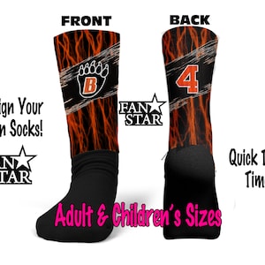 Personalized Logo Crew Socks, Sports Team Socks, Great For Basketball, Football, Soccer, Lacrosse, Choose Your Background, Kids and Adult