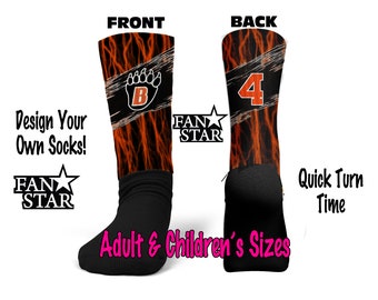 Personalized Logo Crew Socks, Sports Team Socks, Great For Basketball, Football, Soccer, Lacrosse, Choose Your Background, Kids and Adult