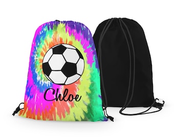 Personalized Soccer Drawstring Bag, Custom Soccer Ball Drawstring Backpack, Great Soccer Team Gift! Tie Dye