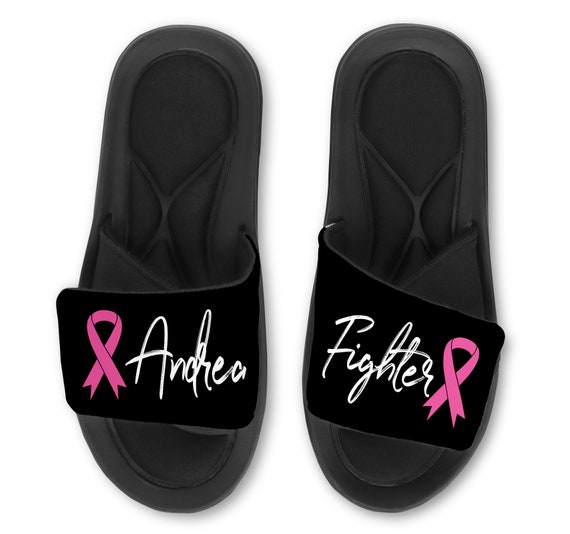 Personalized Breast Cancer Awareness Slides Sandals Flip Flops fighter Customize With Your Own Words Ribbon Color Etsy