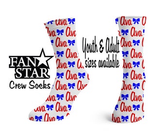 Personalized Cheer Bow Crew Socks, Custom Cheerleading Crew Socks, Adult or Child Sized, Perfect Team Gift, Sparkle or Plain