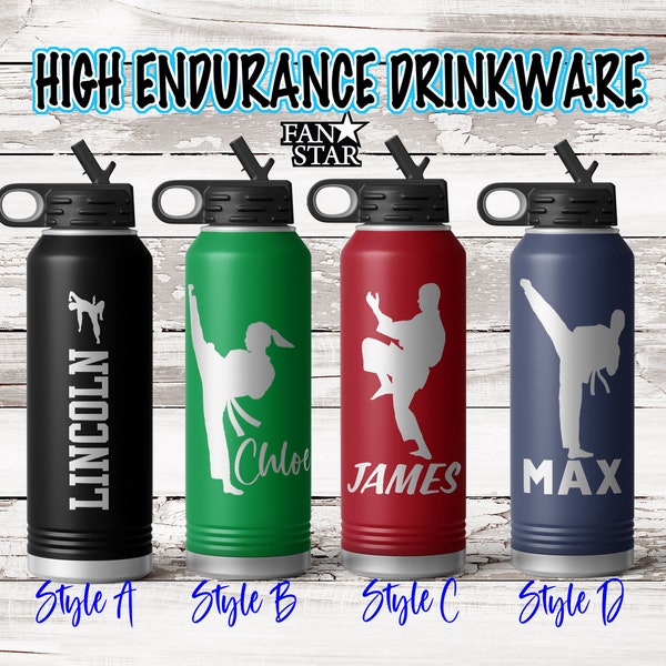 Personalized Karate Water Bottle Engraved, Custom Karate Water Bottle, Stainless Steel for Long Lasting Cold or Hot Drinks Many Sizes