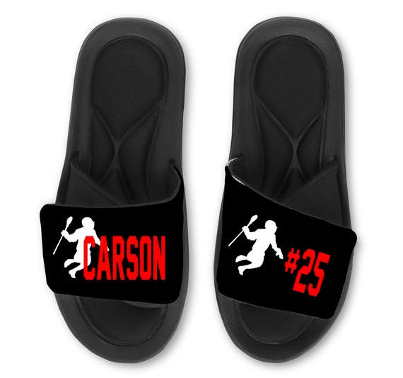 Personalized Custom LACROSSE MAN Slides Flip Flops Sandals Design