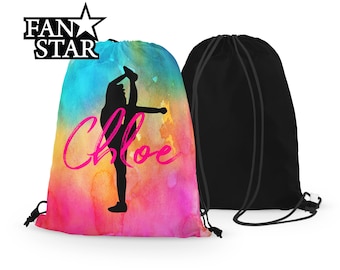 Bolsa con cordón de porristas personalizada: bolsa de porristas de acuarela personalizada: ¡elige tus colores, fuente y nombre!