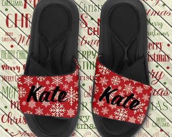 Personalized Custom SNOWFLAKE Sandals / Slides / Flip Flops - Great Family Christmas Gift - Choose your name and font!