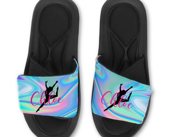 Personalized GYMNAST Slides Flip Flops Sandals Leg Up - Custom Name or Team
