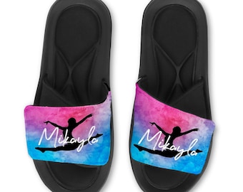 Personalized Custom Gymnast Slides Flip Flops Sandals with Water Background - Memory Foam Sole