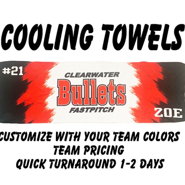 Personalized Cooling Towels Perfect for Softball, Baseball, Football, Track, Cheer, Tennis and More, Add Logo and Names, Choose Your Colors