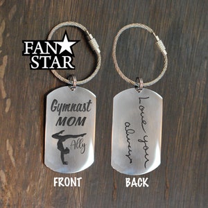 GYMNAST MOM Keychain Custom|Choose Your Image|Handwriting & Font Options|Personalized|Stainless Steel|Laser Engraved Key Chain