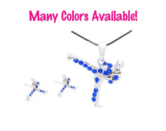 Crystal Karate Necklace and Earring Set - Martial Arts Tae Kwon Do Necklace and Earring Set