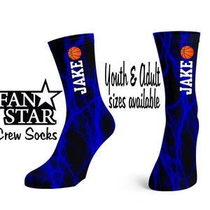 Personalized Basketball Crew Socks, Custom Basketball Lightning Crew Adult or Child Socks, Perfect Birthday Gift or Team Gift!