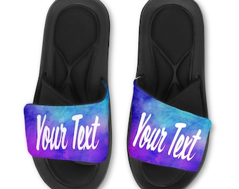 Personalized Custom Slides Flip Flops Sandals with Watercolor Background - Memory Foam Sole - Choose your background & text!