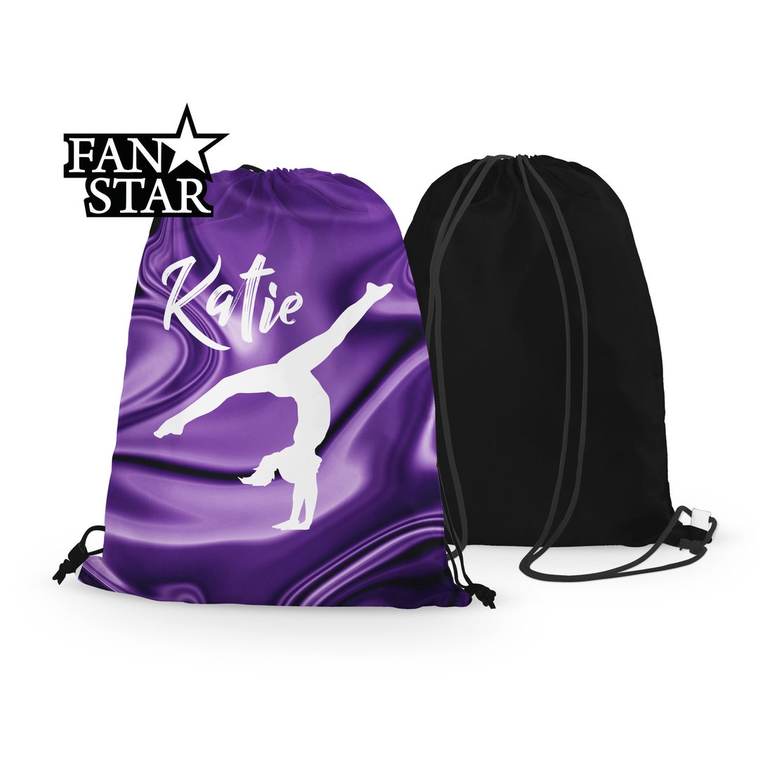 Personalized Gymnast Drawstring Bag With Waves Print, Custom Gymnastics Drawstring Bag With