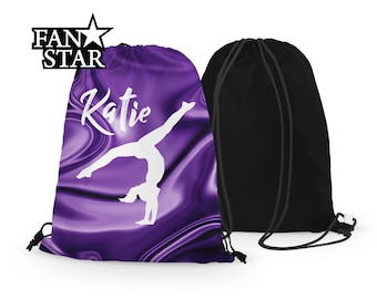 Personalized Gymnast Drawstring Bag with Waves Print, Custom Gymnastics Drawstring Bag with Choice of Gymnast Pose, Great Gymnast Gift