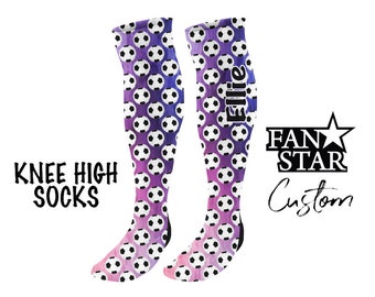 Personalized Soccer Ball Knee High Watercolor Socks, Custom Team Soccer Knee High Socks, Choose Your Color and add your team name!