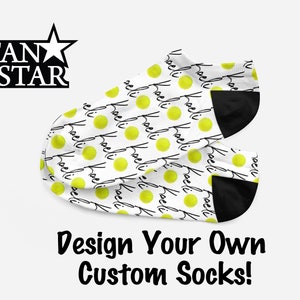 Personalized Tennis Ball Ankle Socks, Custom Tennis Player Ankle Socks, Great Team Gift, Fun Tennis Socks!