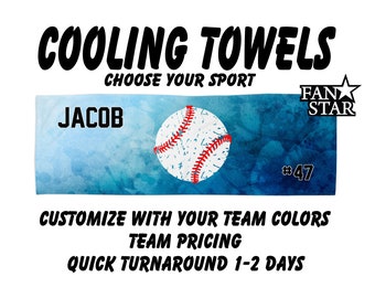 Personalized Baseball Cooling Towels for Players with Watercolor Background, Add Your Logo, Names, Colors, and also Choose Your Design