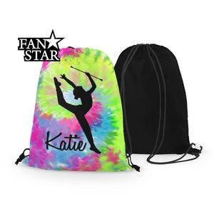 Personalized Baton Twirler Drawstring Bag with Tie Dye Print, Custom Twirl Drawstring Bag, Choose All of the Colors and the Font!