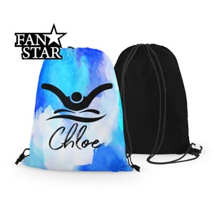 Personalized Swim Drawstring Bag - Custom Watercolor Swimming Bag Freestyle - Choose Your Colors, Font, and Name!!