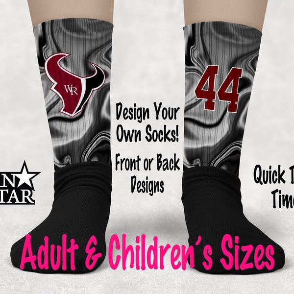 Personalized School Socks with Logo, Crew Style Socks, Custom Football Socks, Adult or Child Sized, Perfect Team Gift, Team Socks