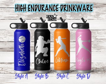 Personalized Fastpitch Softball Water Bottle Engraved Water Bottle, Stainless Steel for Long Lasting Cold or Hot Drinks, 12, 20, 32 or 40 oz