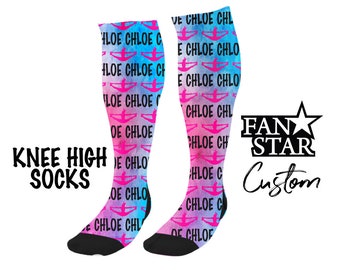 Personalized Cheer Knee High Watercolor Socks, Custom Cheer Toe Touch Socks, Choose Your Color and add your team name!