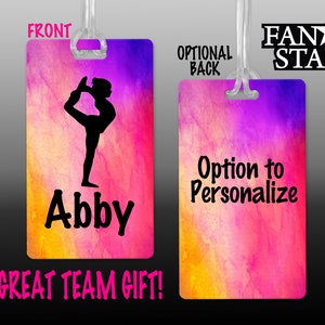 Personalized Cheerleader Bag Tag for Luggage - Cheer Scorpion Pose Bag Tag - Great Team Gift or Party Favors!  Single or Bulk Orders!