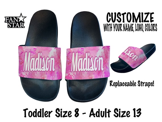 Personalized Name Slides Flip Flops Sandals PU Flex Soles with Marble Background- Customize with Your Name, Number and Background Colors!