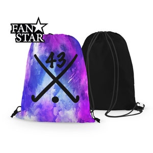 Personalized Field Hockey Drawstring Bag - Custom Watercolor Drawstring Bag with Name or Number - Choose Your Colors, Font, and Name!!