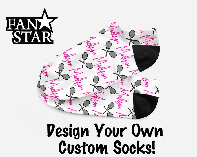 Personalized Tennis Ankle Socks, Custom Tennis Player Ankle Socks, Great Tennis Team Gift, Fun Tennis Socks!