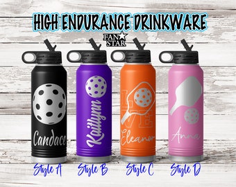 Personalized Pickleball Water Bottle Laser Engraved with Name, Choose a Color, Size, Stainless Steel, 20, 32, or 40 Oz, Pickleball Team Gift