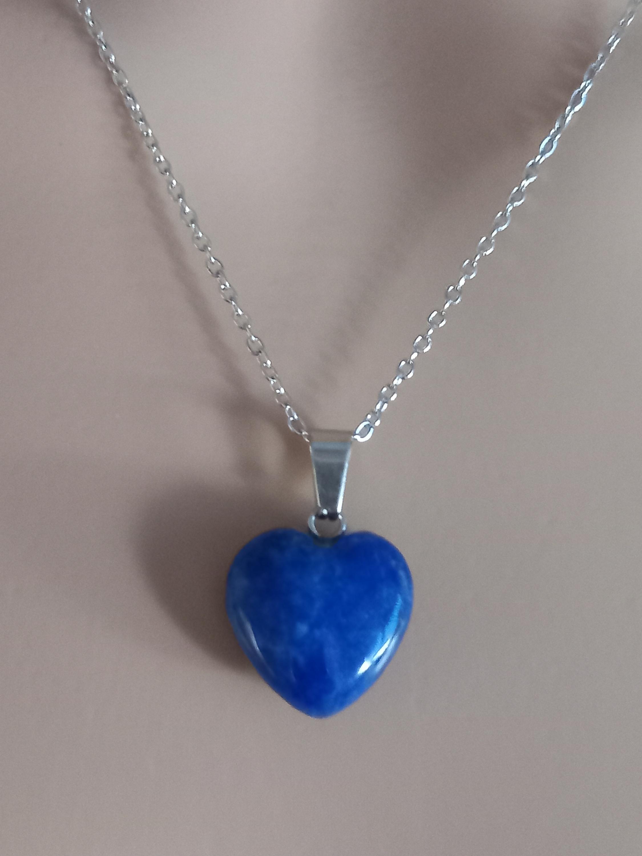 Collana In Argento Sterling 925 Con Ciondolo In Agata Blu Naturale – Rodiata – Catena 50 Cm – Pietra Grado A+