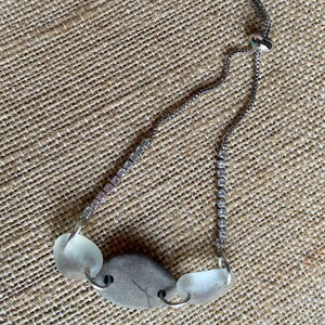 Sea Glass & Beach Stone Sliding Bracelet - Stainless Steel Crystal Chain